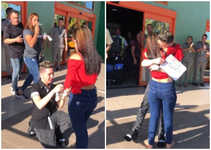 Conmovedor momento en el que un cubano le pide matrimonio en el aeropuerto de Villa Clara