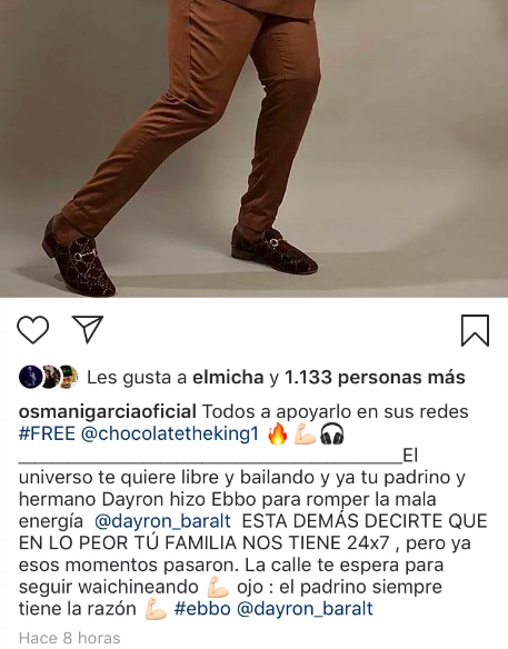 Osmani García y El Chulo piden libertad para Chocolate MC: “El universo te quiere libre”(OSMANI GARCÍA INSTAGRAM)