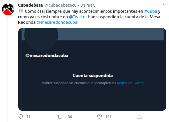Twitter suspende la cuenta oficial de la Mesa Redonda por violar sus políticas 