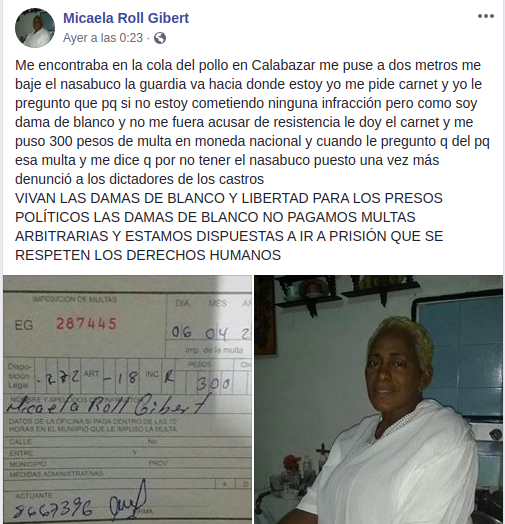 Multa de 300 pesos a cubana por quitarse el nasobuco en una cola