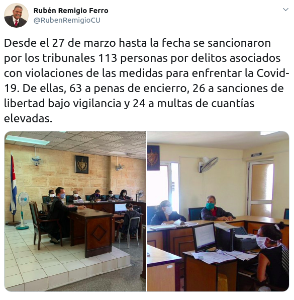 Más de 60 cubanos en prisión por incumplir medidas de prevención contra el coronavirus (TWITTER RUBÉN REMIGIO FERRO)