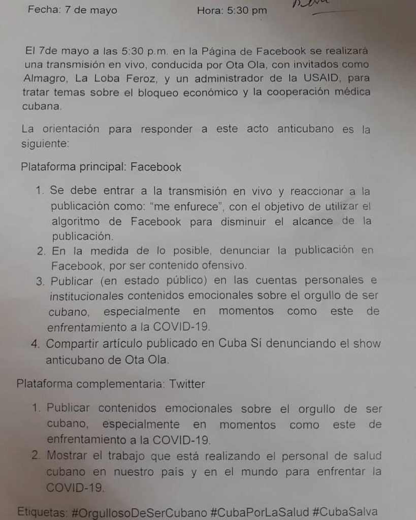 Filtran orientaciones del Gobierno cubano para boicotear entrevista de Otaola con Almagro, John Barsa e Ileana Ros-Lehtinen (FUENTE)