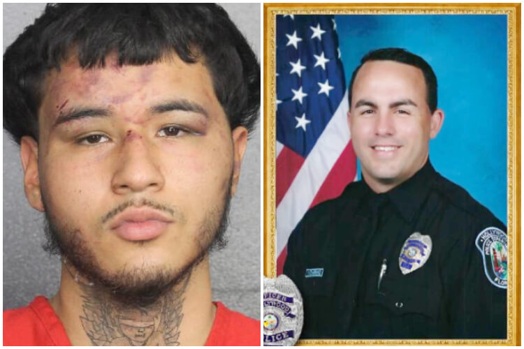 Jason Banegas y el oficial Yandy Chirino. (Collage_ Hollywood Police Department_ Broward County)