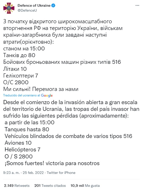 Ucrania asegura haber causado bajas considerables a las fuerzas invasoras rusas