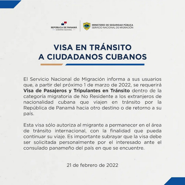 Panamá asegura que “por el momento” no exigirá visa de tránsito a los cubanos