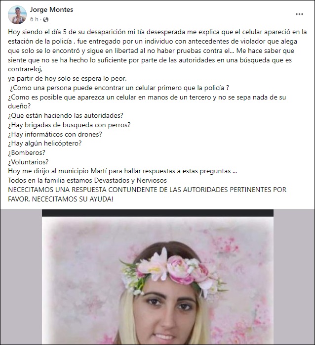 Aparece bajo extrañas circunstancias el celular de joven madre desaparecida en Matanzas