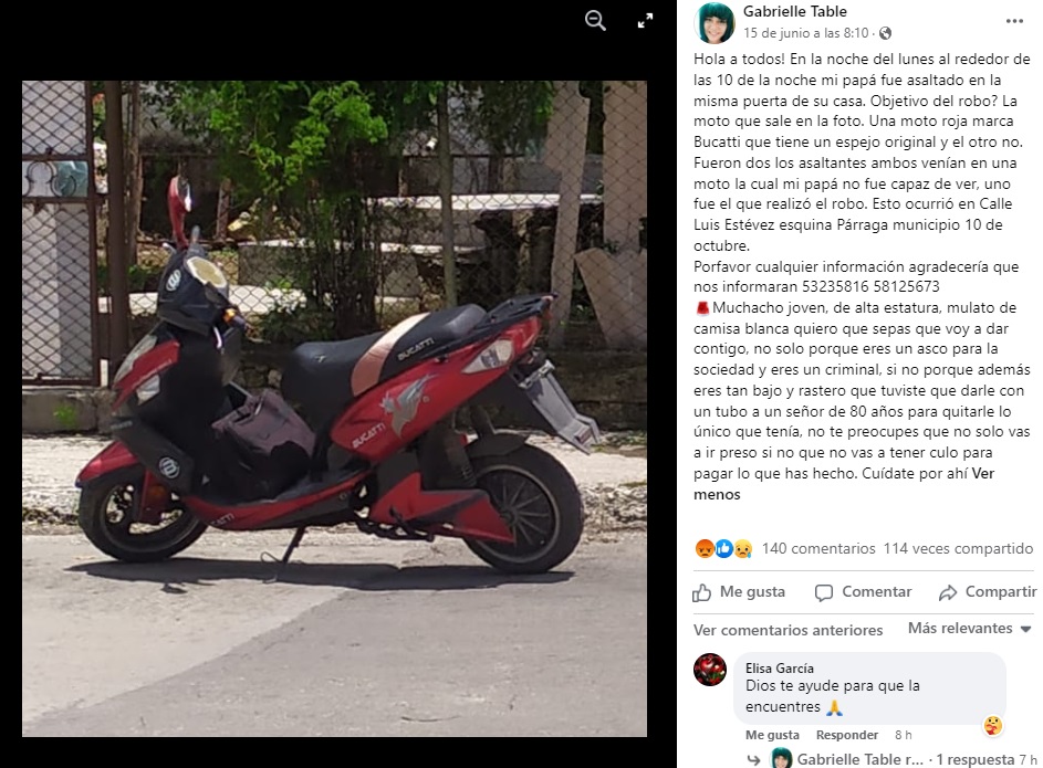 Denuncian agresión contra anciano en La Habana para robar su motocicleta