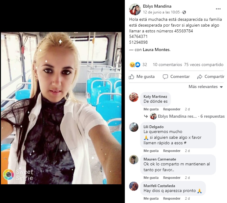 Piden ayuda para localizar a una joven desaparecida en Matanzas