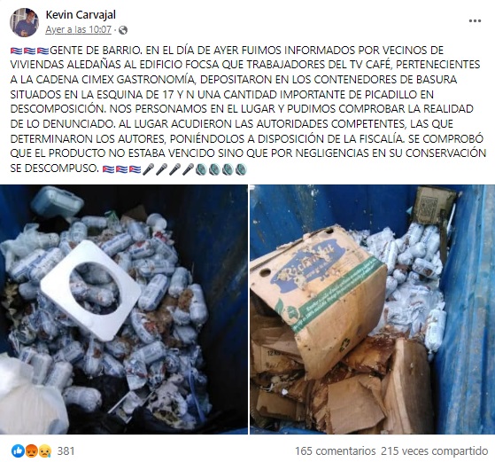 Denuncian la descomposición de varios kilos de picadillo en La Habana Kevin Carvajal-Facebook