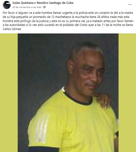 Piden ayuda para encontrar a sujeto que atacó con un machete a una joven en Santiago de Cuba