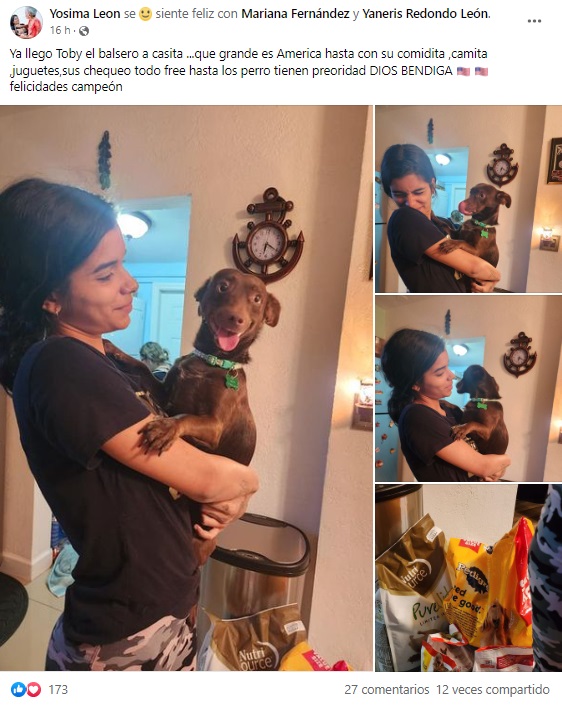 Perrito balsero logra reunirse con su familia en los Estados Unidos. (Captura:Yosima Leon-Facebook)