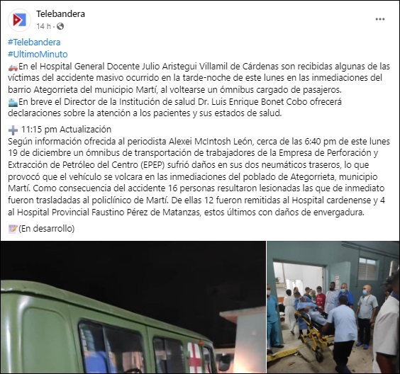 16 personas terminaron lesionadas tras accidente masivo de tránsito en Matanzas