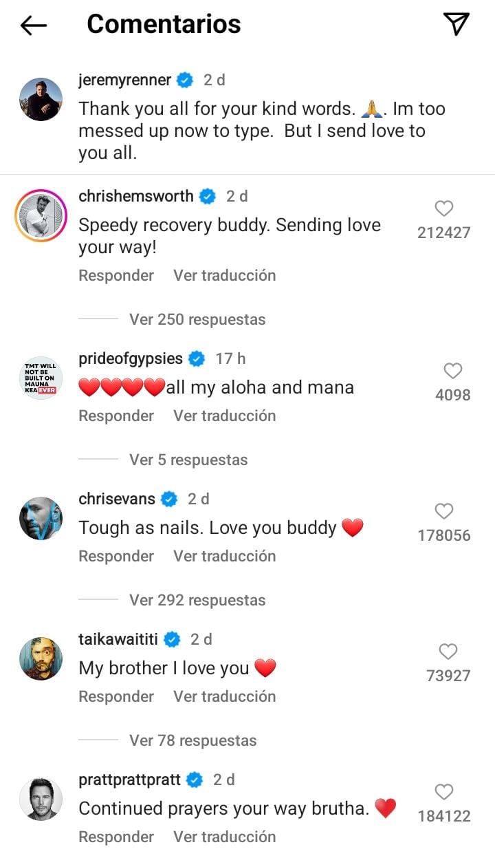 Comentarios Jeremy Renner. (Instagram)