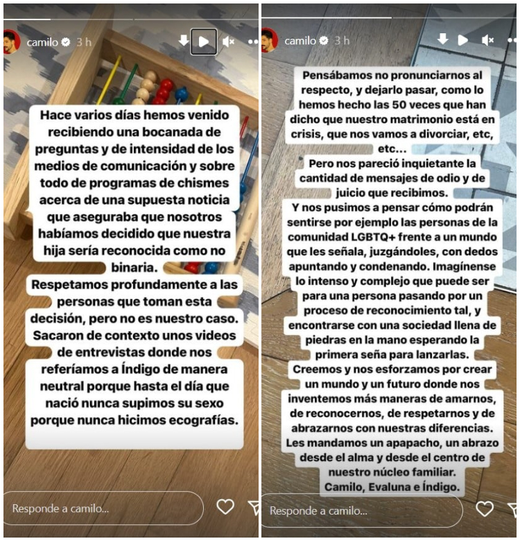 Camilo y Evaluna se pronuncian sobre rumores del género de Índigo