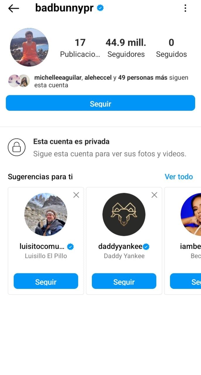 Instagram privado Bad Bunny (Captura de pantalla.)