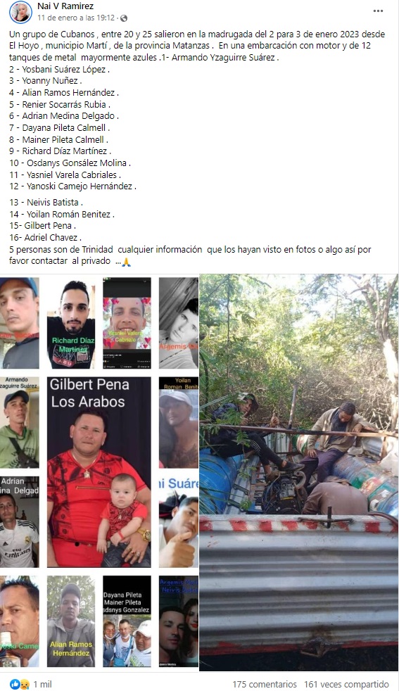 Matanzas: piden ayuda para encontrar a balseros cubanos que salieron de Martí a inicios de año