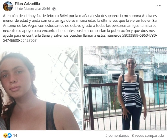 Piden ayuda para localizar a una niña de 13 años desaparecida en Mayabeque. (Foto: Elian Calzadilla-Facebook)