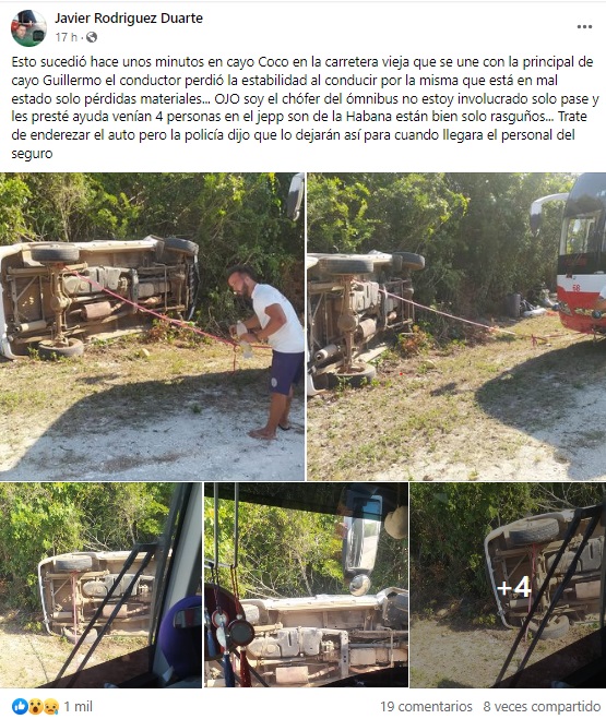 Jeep termina volcado en Cayo Coco tras accidente de tránsito