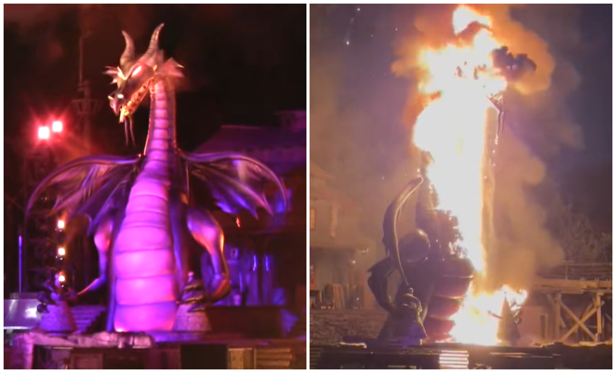 Dragón mecánico se incendia durante un espectáculo en Disney