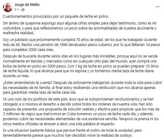 Un kilo de leche en polvo cuesta 2.000 CUP en el mercado informal