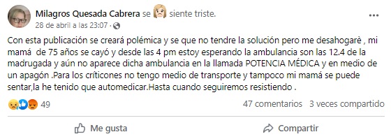 Holguín: anciana pasó ocho horas a la espera de una ambulancia tras fracturarse la cadera