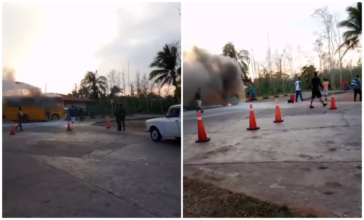 Guagua se incendia frente a gasolinera de la autopista La Habana-Pinar del Río