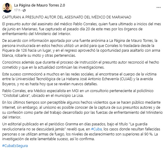 Atrapan al responsable del asesinato de un médico cubano en La Habana