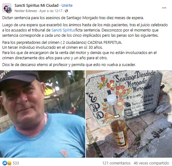 El activista Néstor Estévez, quien denunció el asesinato del profesor en 2022, compartió detalles de la sentencia. (Captura de pantalla: Facebook)