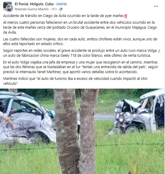 Accidente en Ciego de Ávila. (Captura de pantalla: Rolando Guerra Machín-Facebook)