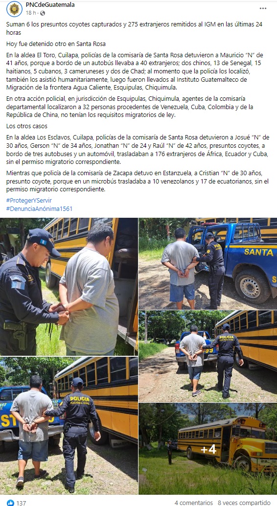Guatemala registra múltiples detenciones de migrantes cubanos durante la última semana