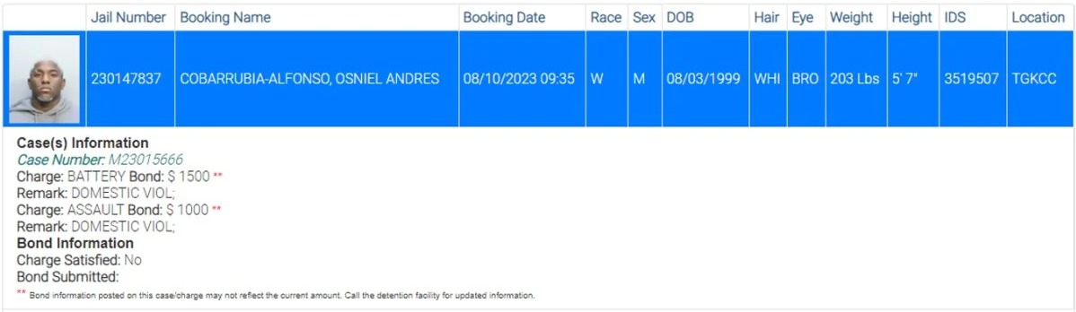 Ficha de detención de El Kimiko. (Captura de pantalla: Miami-Dade County Corrections and Rehabilitation)