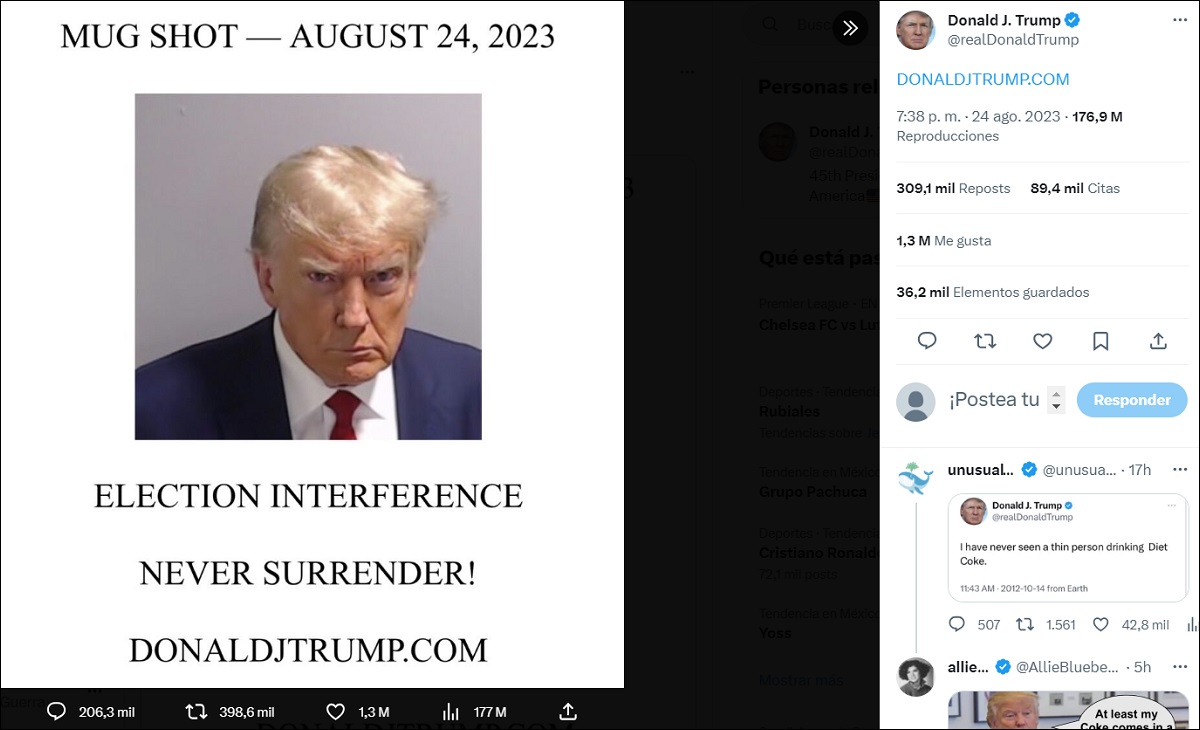 Sale a la luz la fotografía policial de Donald Trump tras entregarse en Georgia