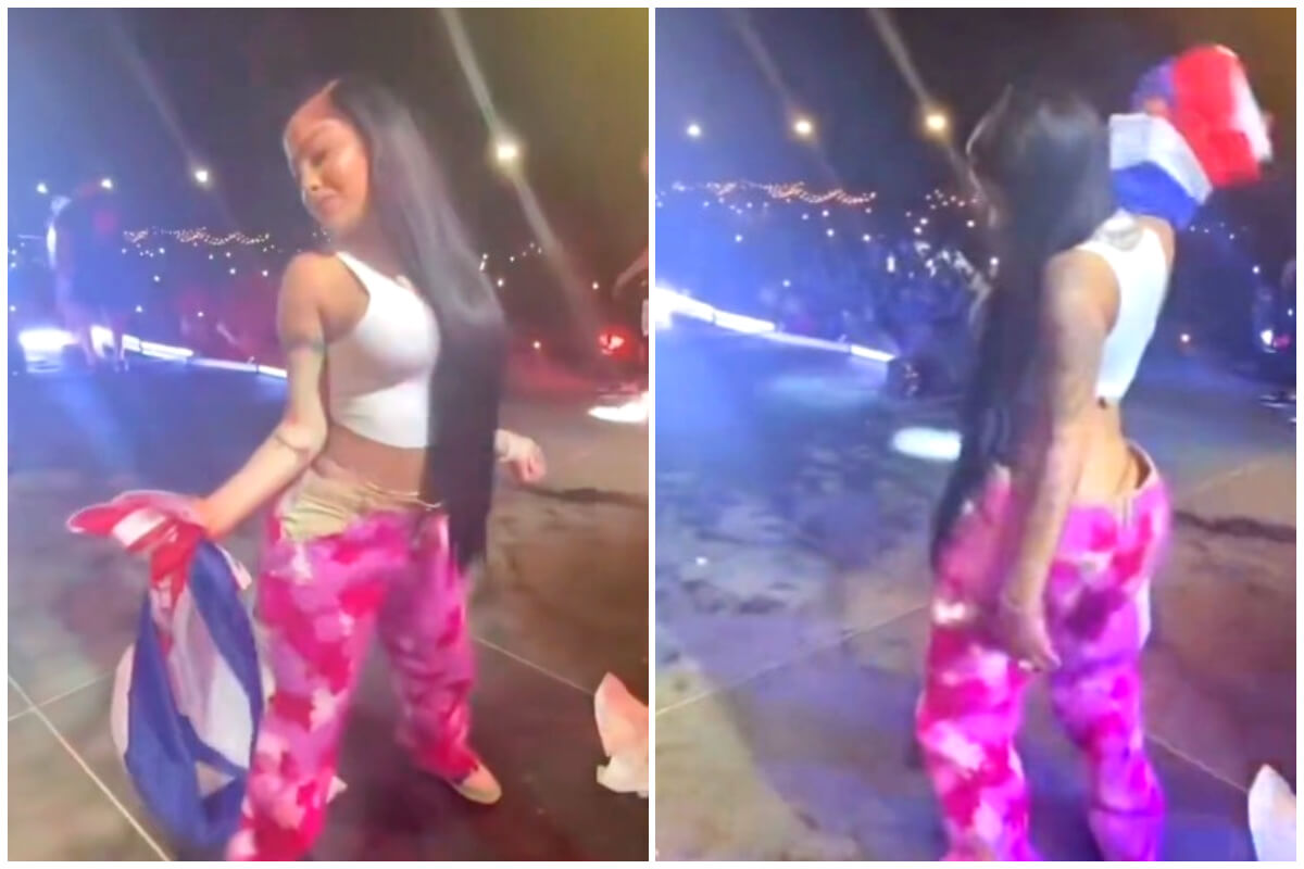 Yailin La Más Viral con la bandera cubana. (Captura de pantalla: Tumbando Guayabas- Twitter)