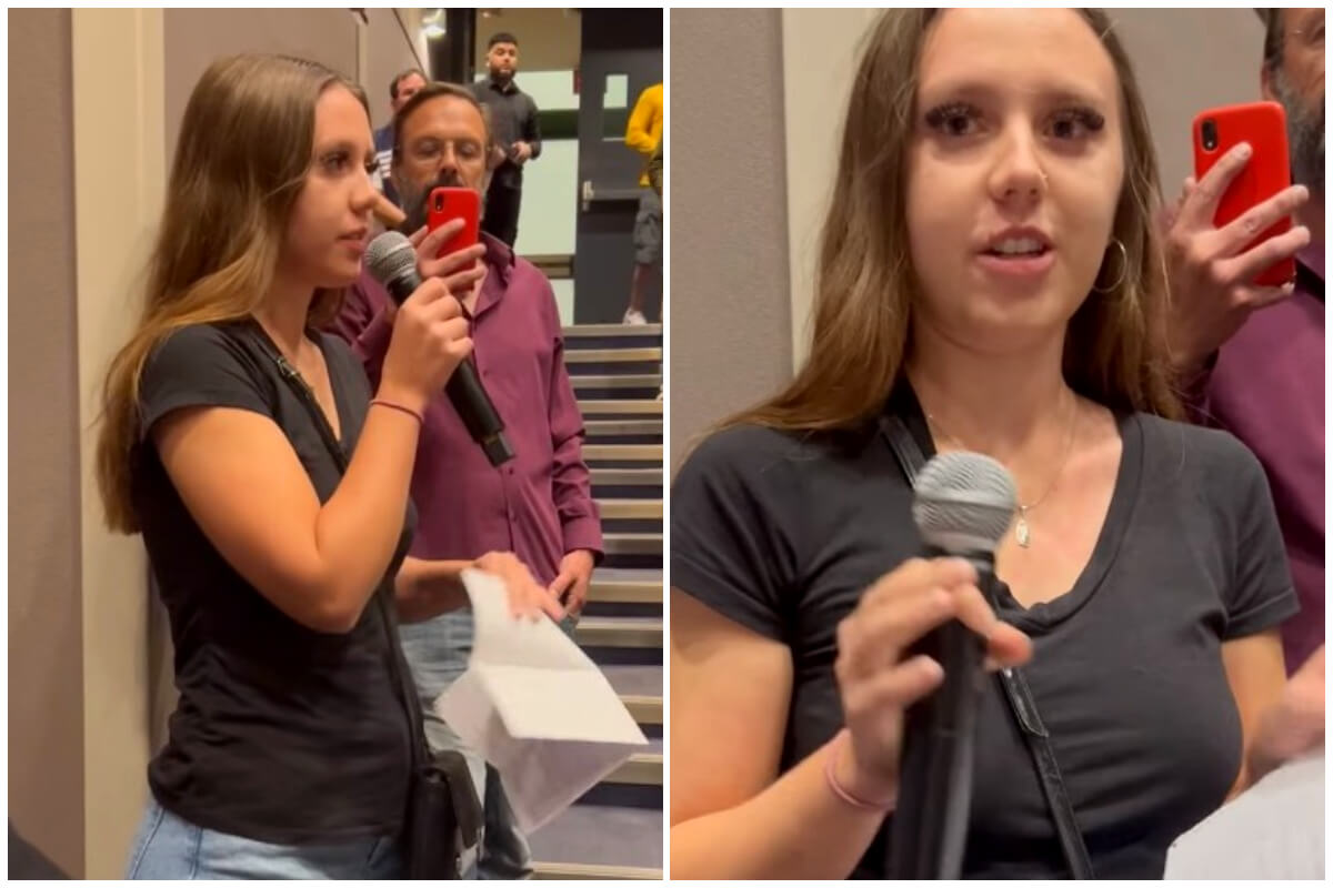 Joven comunista en función de Plantadas en Canadá. (Captura de pantalla: Lilo Vilaplana- Facebook)