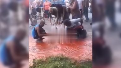 Cubanos recogen puré de tomate derramado en las calles de La Habana