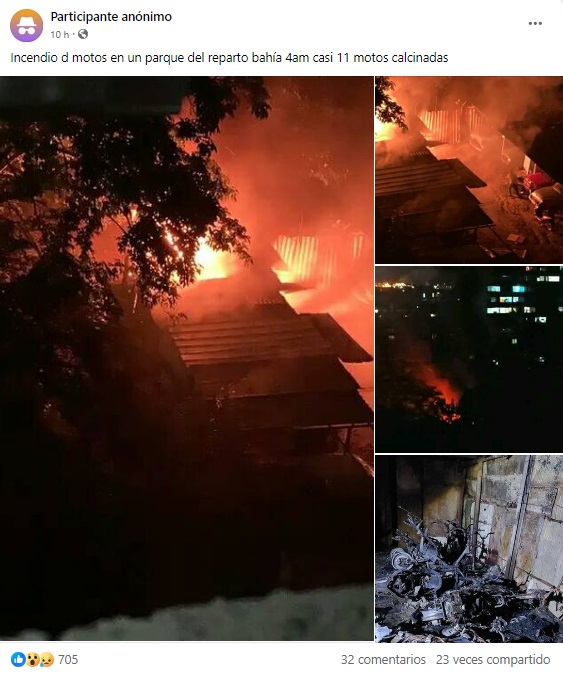 Las llamas destruyeron más de una decena de motorinas. (Captura de pantalla: ACCIDENTES BUSES & CAMIONES por más experiencia y menos víctimas!-Facebook)