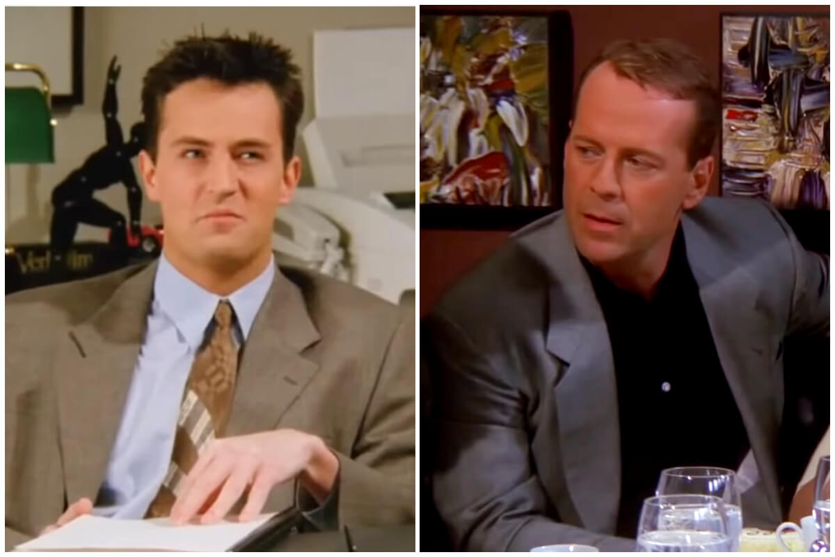 Matthew Perry y Bruce Willis, ambos en escenas de 'Friends' (Captura de pantalla YouTube: CreateX/ Sophia)