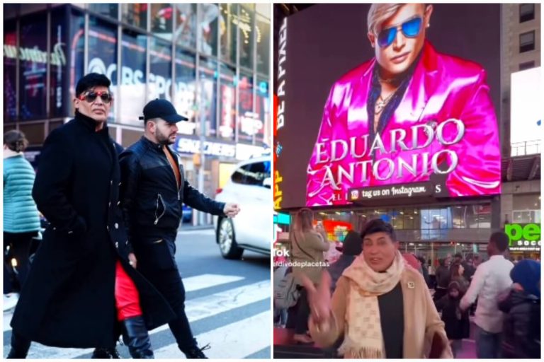 Eduardo Antonio en Nueva York con su esposo ¡Encontró su imagen en Time Square!