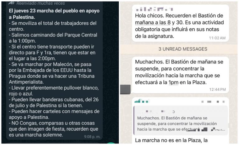 Estudiantes cubanos son amenazados para asistir a marcha pro Palestina