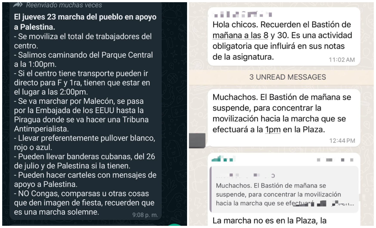 Estudiantes cubanos son amenazados para asistir a marcha pro Palestina. (Captura de pantalla: Mario J. Pentón-Twitter y San-Twitter)