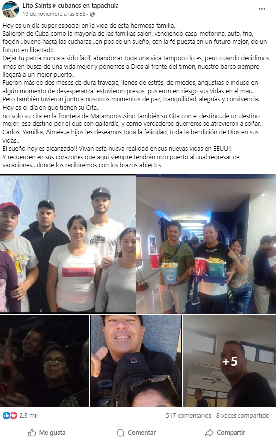 El autor del post indicó que no fue una travesía fácil, pero que los cubanos lograron cumplir su objetivo. (Captura de pantalla: Lito Saints-Facebook)