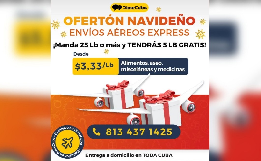 Aprovecha esta promoción navideña y obten 5 libras de regalo en envíos aéreos a Cuba. (Imagen © DimeCuba)