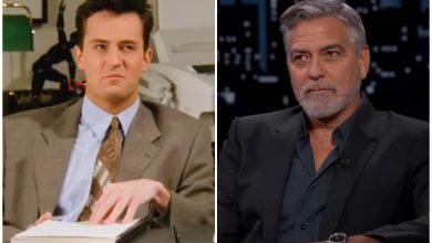Matthew Perry y George Clooney. (Captura de pantalla YouTube © CreateX/ Jimmy Kimmel Live)