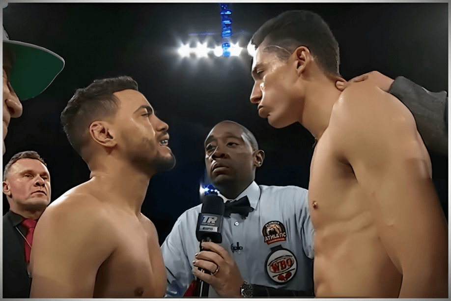 Robeisy Ramírez (izq) y Rafael Espinoza (der). (Captura de pantalla © Top Rank Boxing- YouTube)