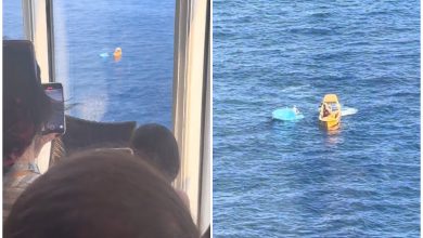 Balseros cubanos rescatados por un crucero de lujo. (Captura de pantalla © damianoficialtiktok-TikTok)