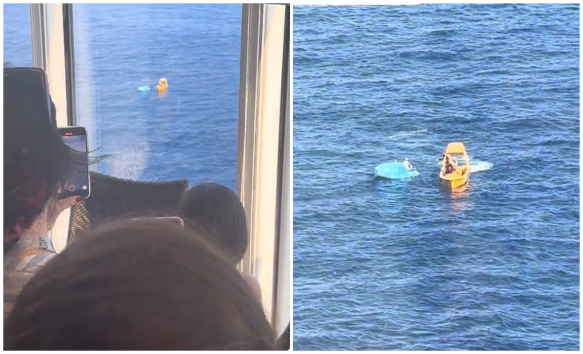 Balseros cubanos rescatados por un crucero de lujo. (Captura de pantalla © damianoficialtiktok-TikTok)