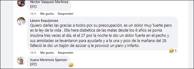 El hermano de la fallecida indicó que esta padecía de diabetes desde que era pequeña. (Captura de pantalla © Facebook)