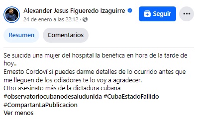 The complaint was shared on social networks last Wednesday.  (Screenshot © Alexander Jesus Figueredo Izaguirre-Facebook)