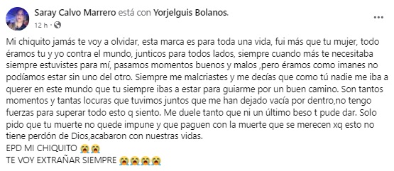 La pareja del cubanoamericano se despidió de él en redes sociales y exigió justicia. (Captura de pantalla © Saray Calvo Marrero-Facebook)