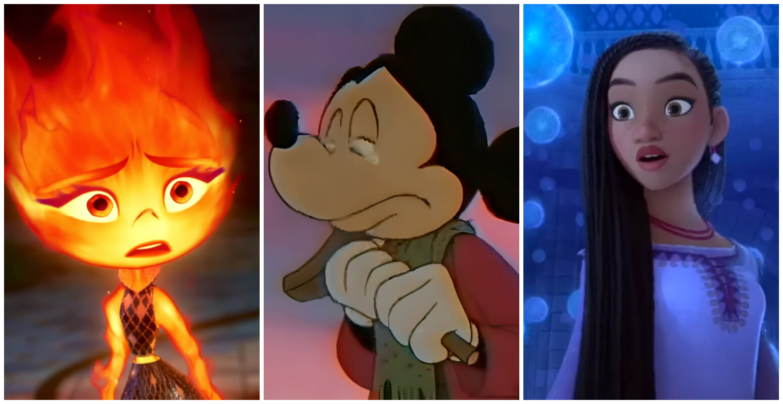 Fotogramas de 'Elemental' y 'Wish', las cintas de Disney en 2023. (Captura de pantalla YouTube © Disney LA/ Mantas Fetingis/ Disney Studios)